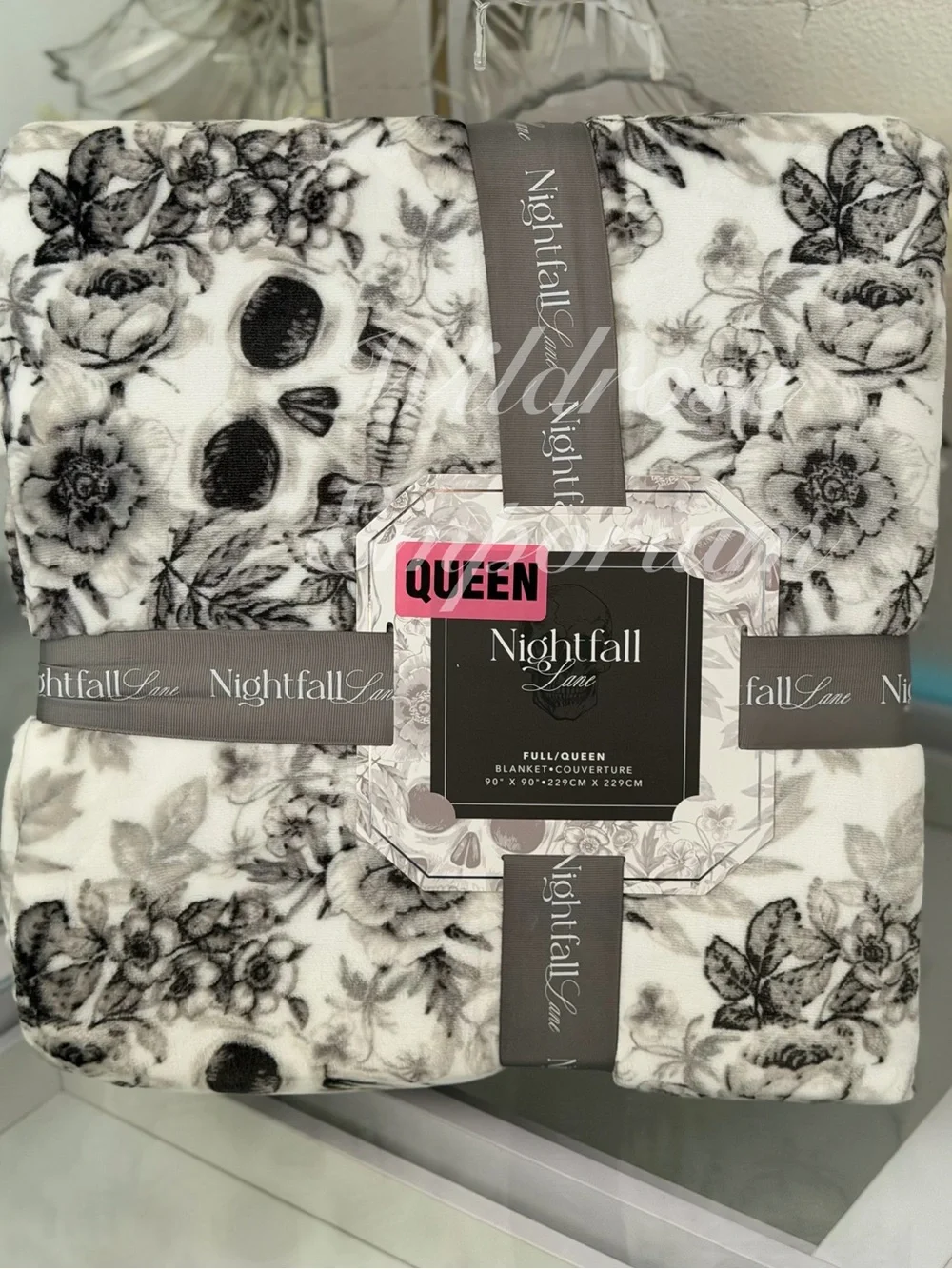 Nightfall lane Halloween Throw Blanket rose skull floral spooky gothic farmhouse
